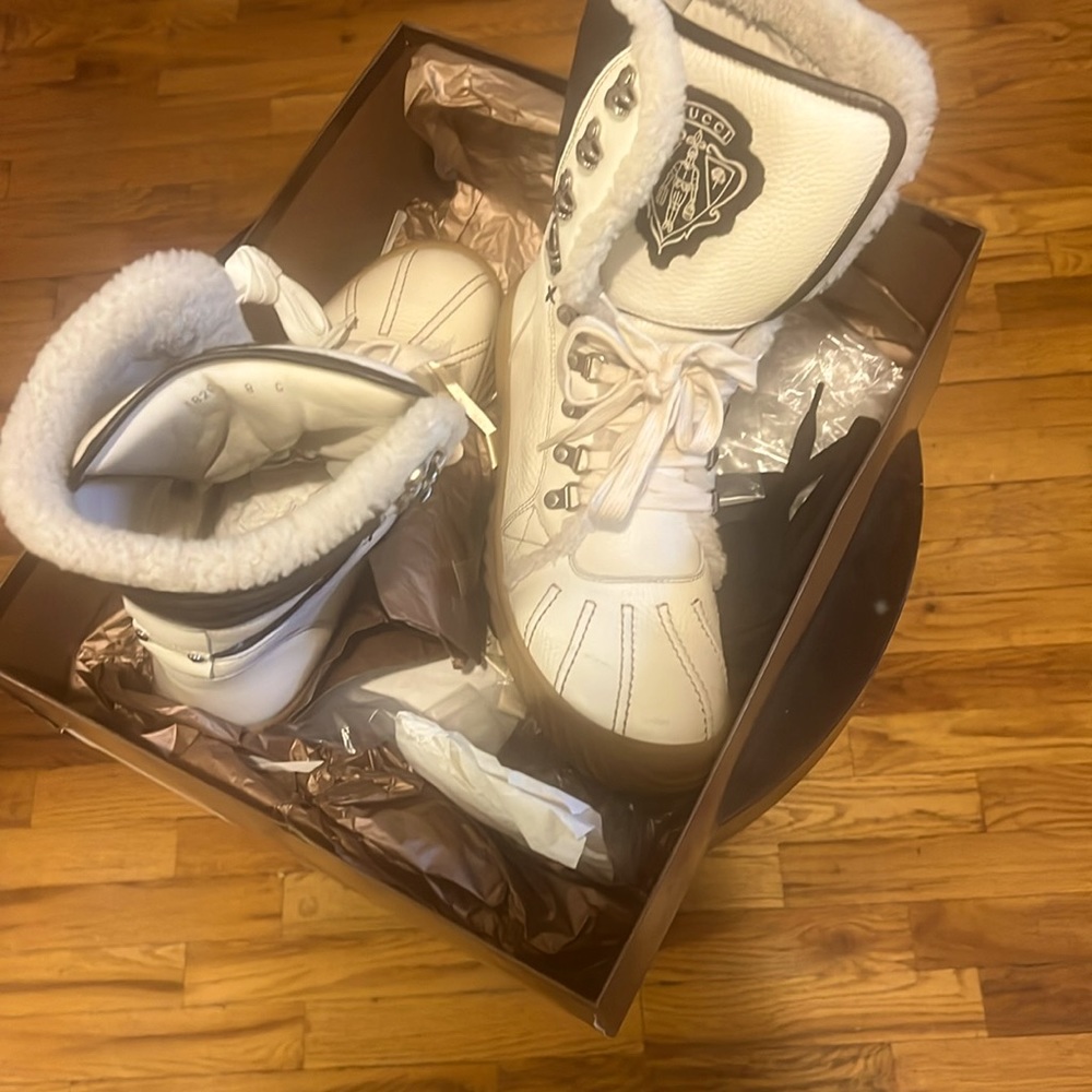 High end fashion designers one of a kind shearling high top sneakers